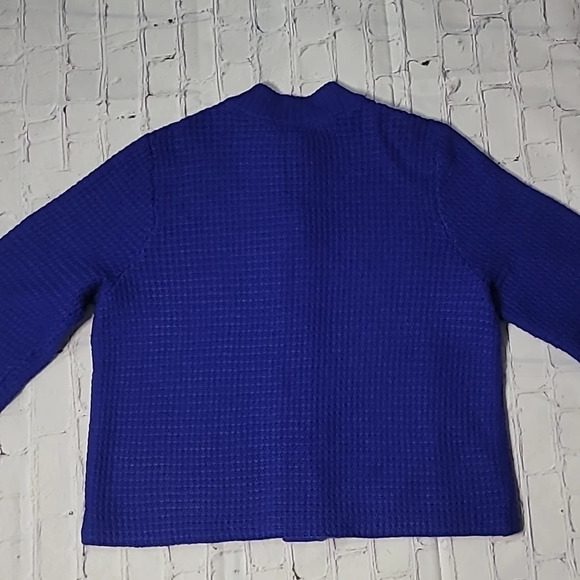 Chico's Woolen 3/4 Sleeve Royal Blue Wool Blend Granny Cardigan Sweater - Picture 5 of 13